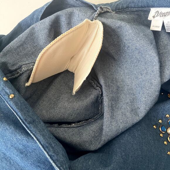 Vtg 80s Dreams Denim Blazer XL Rhinestone Studded Embellished Jacket Oversized - Picture 10 of 11